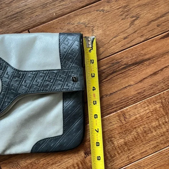 L.A.M.B Metallic Leather Carlisle Foldover Convertible Clutch, Ivory and Gray - Picture 7 of 11